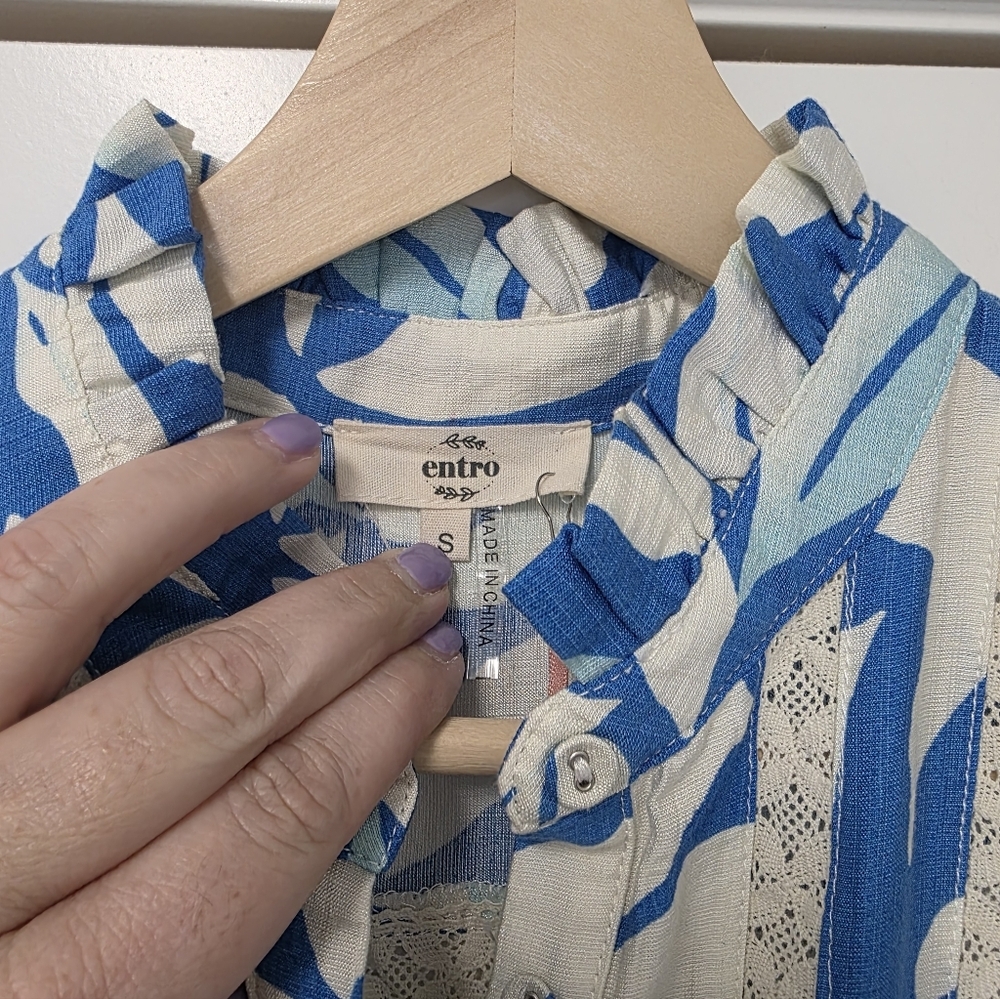 Womens Floral Print Maxi Dress Blue White Long Dress Size Small    Ruffled Beach - Picture 7 of 12